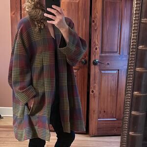 Jun Ashida Paris coat medium plaid houndstooth colorful wool oversized shawl